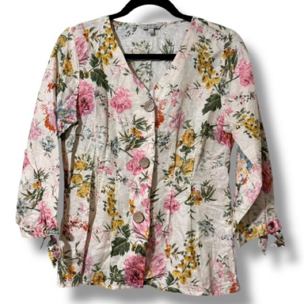 Floral Button-Front Women’s Top in Pink & Yellow